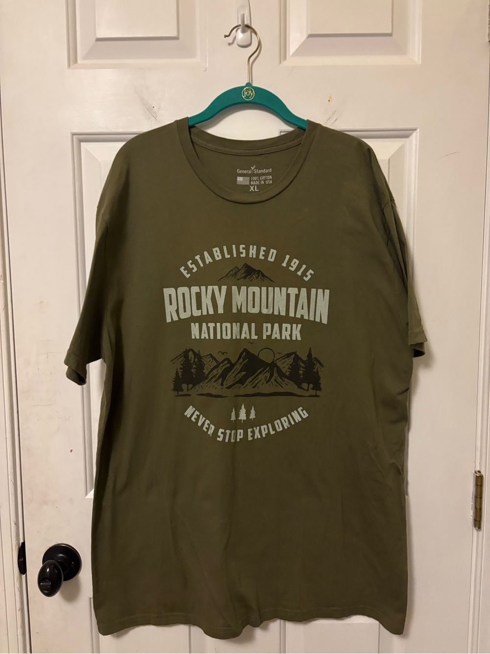 100% Cotton Rocky Mountain National Park Graphic Tee Olive Green Size XL